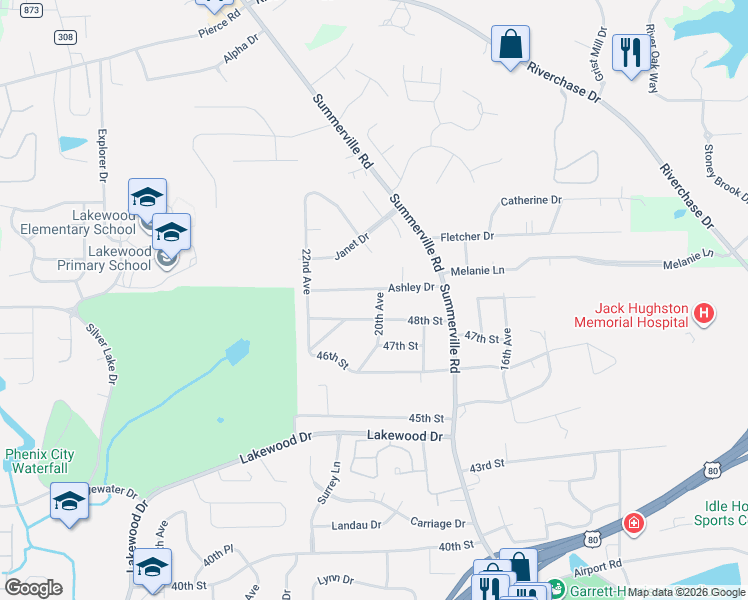 map of restaurants, bars, coffee shops, grocery stores, and more near 2001 Ashley Drive in Phenix City
