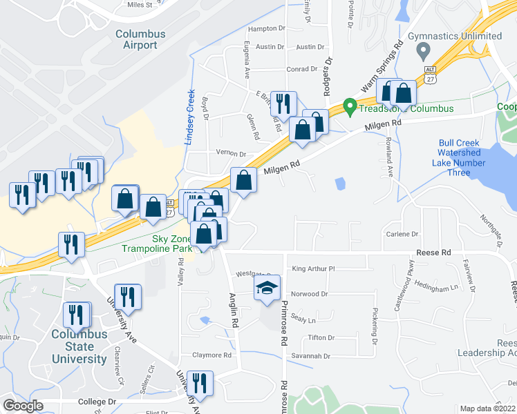 map of restaurants, bars, coffee shops, grocery stores, and more near 3860 Gentian Boulevard in Columbus