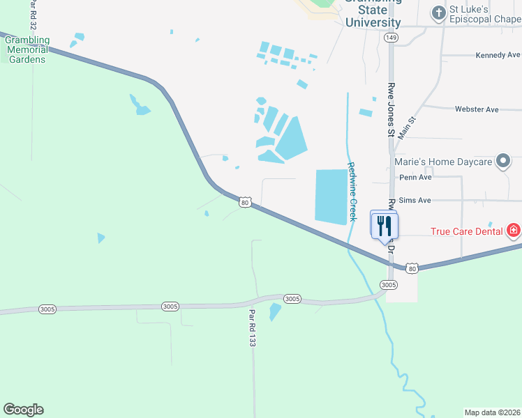 map of restaurants, bars, coffee shops, grocery stores, and more near 8043 U.S. 80 in Ruston