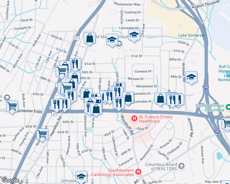map of restaurants, bars, coffee shops, grocery stores, and more near 4718 20th Avenue in Columbus
