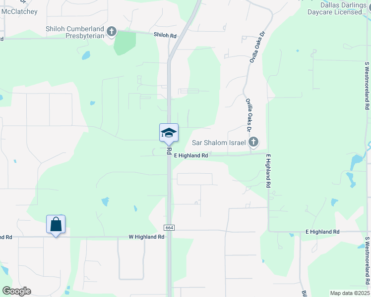 map of restaurants, bars, coffee shops, grocery stores, and more near 605 East Highland Road in Red Oak