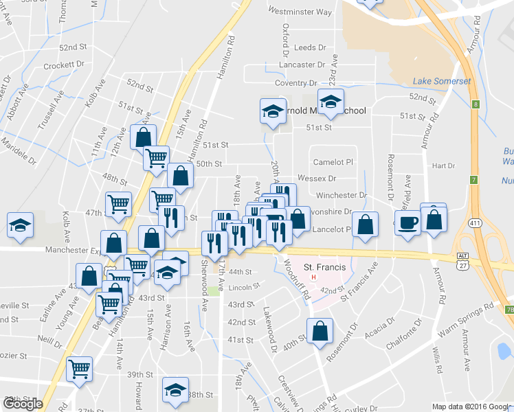 map of restaurants, bars, coffee shops, grocery stores, and more near 4710 19th Avenue in Columbus