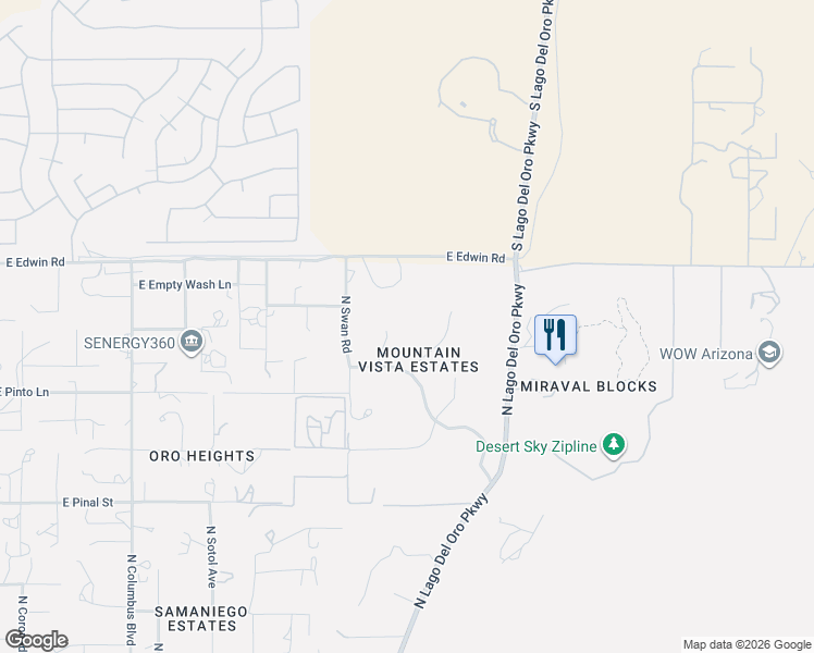 map of restaurants, bars, coffee shops, grocery stores, and more near 16642 North Windmill Place in Tucson