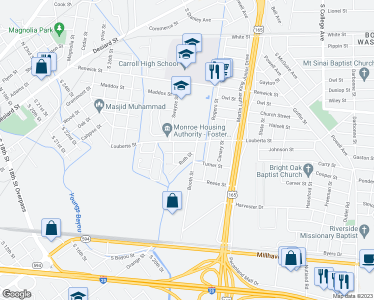 map of restaurants, bars, coffee shops, grocery stores, and more near 2959 Chester Street in Monroe