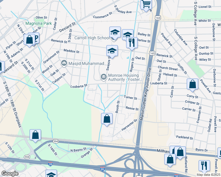 map of restaurants, bars, coffee shops, grocery stores, and more near 2951 Chester St in Monroe