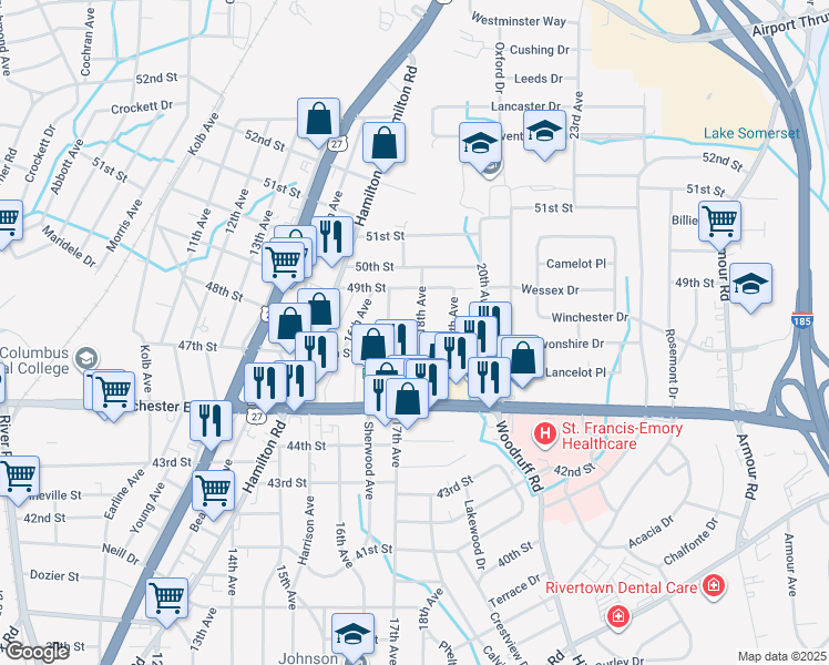 map of restaurants, bars, coffee shops, grocery stores, and more near 4715-4719 18th Avenue in Columbus