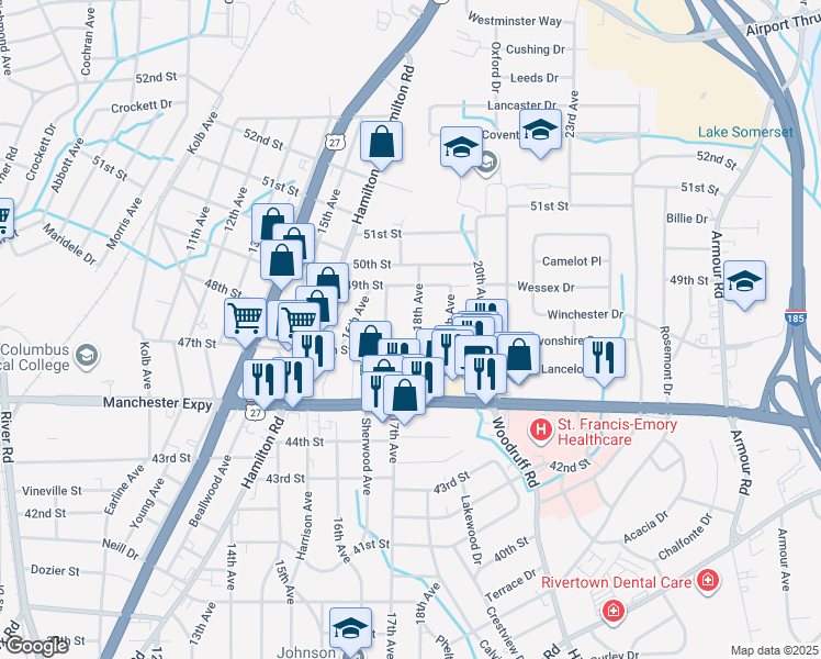 map of restaurants, bars, coffee shops, grocery stores, and more near 4715 18th Avenue in Columbus