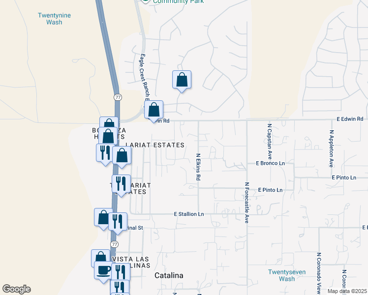 map of restaurants, bars, coffee shops, grocery stores, and more near 16694 North Vernon Drive in Tucson