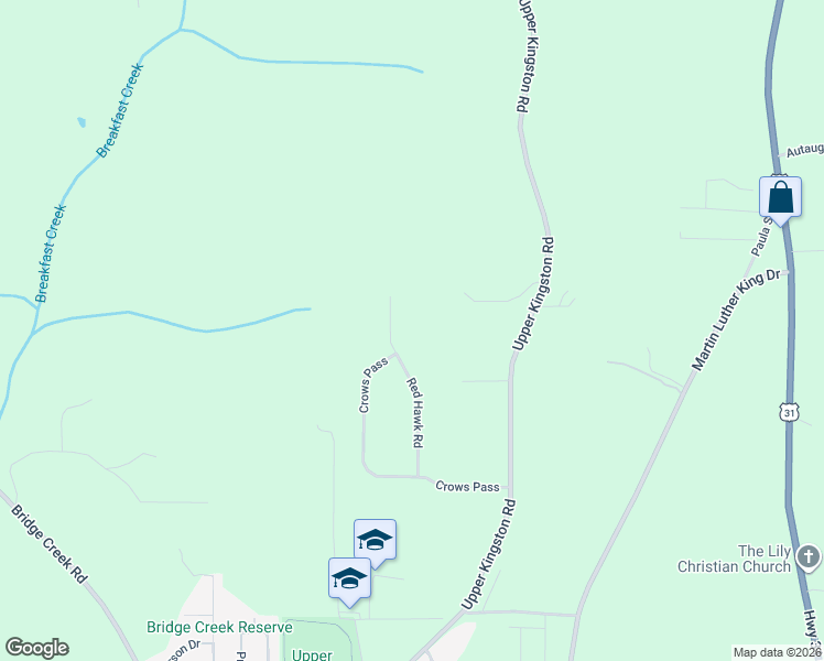 map of restaurants, bars, coffee shops, grocery stores, and more near 2020 Red Hawk Road in Prattville