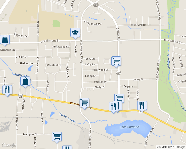 map of restaurants, bars, coffee shops, grocery stores, and more near 1707 Loring Lane in Longview