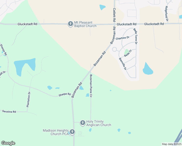 map of restaurants, bars, coffee shops, grocery stores, and more near 59 Bozeman-Paine Circle in Madison