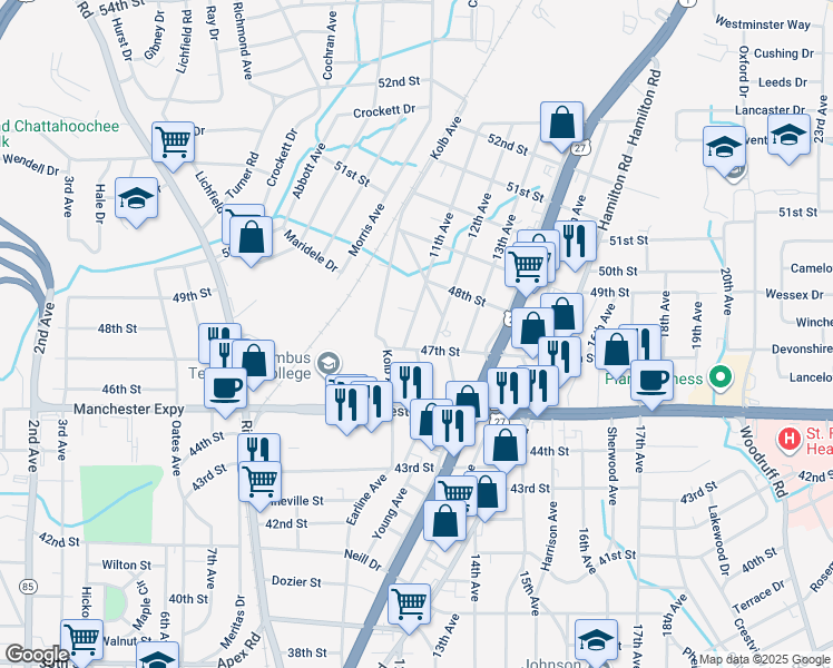 map of restaurants, bars, coffee shops, grocery stores, and more near 4712 11th Avenue in Columbus