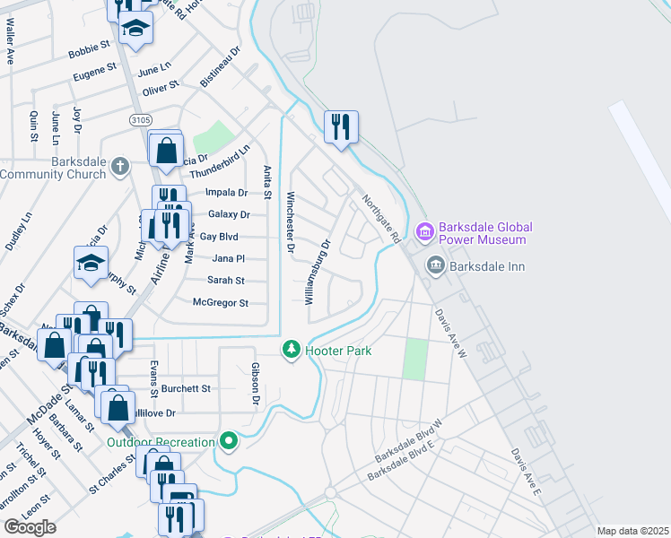 map of restaurants, bars, coffee shops, grocery stores, and more near 1607 Winchester Drive in Bossier City