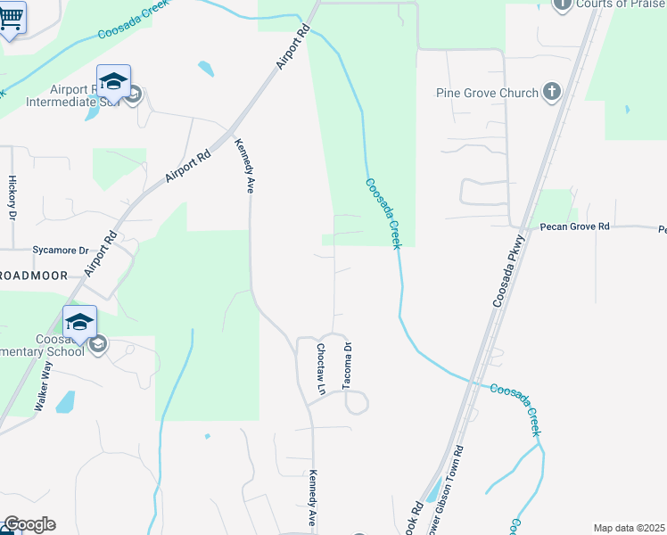 map of restaurants, bars, coffee shops, grocery stores, and more near 269 Coosada Lane in Coosada
