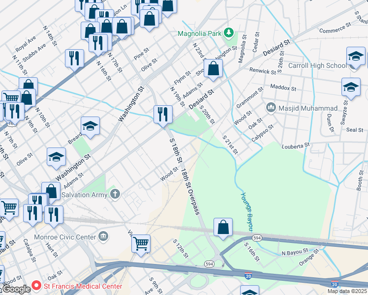 map of restaurants, bars, coffee shops, grocery stores, and more near 7 Tonys Alley in Monroe