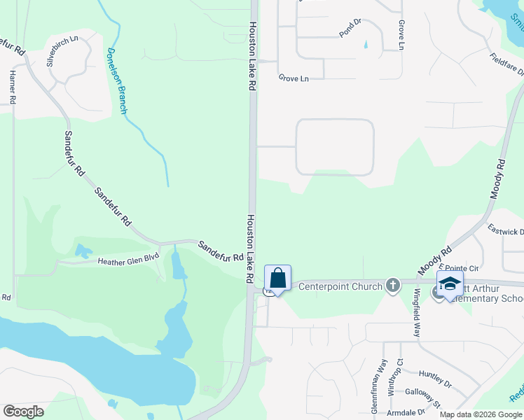 map of restaurants, bars, coffee shops, grocery stores, and more near 1928 South Houston Lake Road in Kathleen