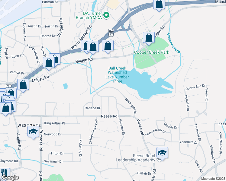 map of restaurants, bars, coffee shops, grocery stores, and more near 4651 Northgate Drive in Columbus