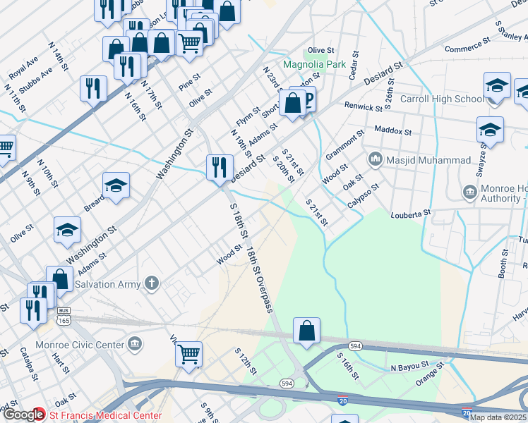 map of restaurants, bars, coffee shops, grocery stores, and more near 100-298 Liberty Hill St in Monroe