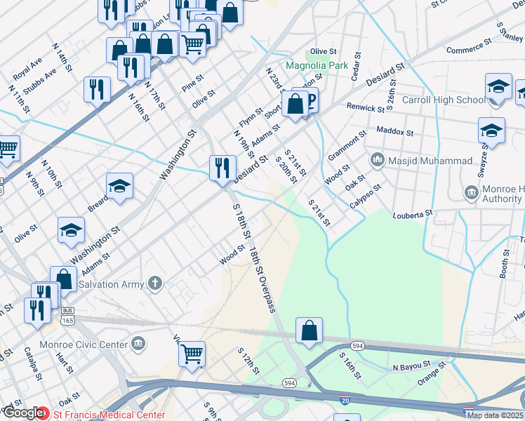 map of restaurants, bars, coffee shops, grocery stores, and more near 100 Liberty Hill Street in Monroe