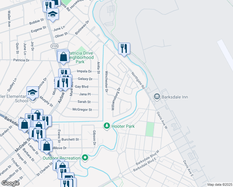 map of restaurants, bars, coffee shops, grocery stores, and more near 1607 Winchester Drive in Bossier City
