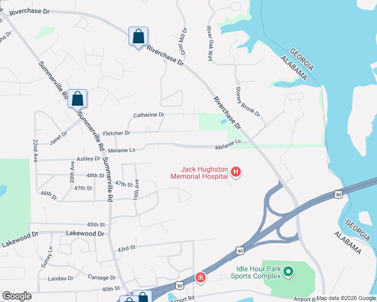 map of restaurants, bars, coffee shops, grocery stores, and more near 1311 Melanie Lane in Phenix City