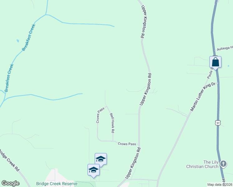map of restaurants, bars, coffee shops, grocery stores, and more near 2020 Red Hawk Road in Prattville