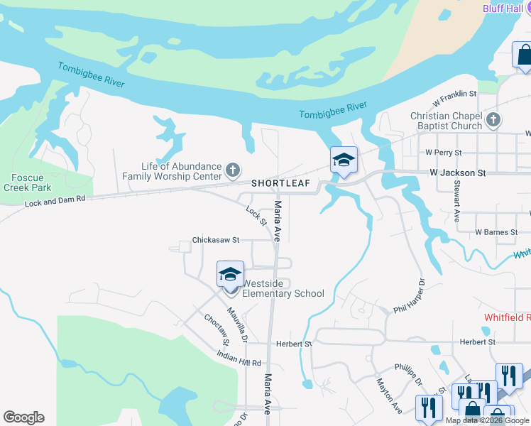 map of restaurants, bars, coffee shops, grocery stores, and more near 1510 Service Street in Demopolis