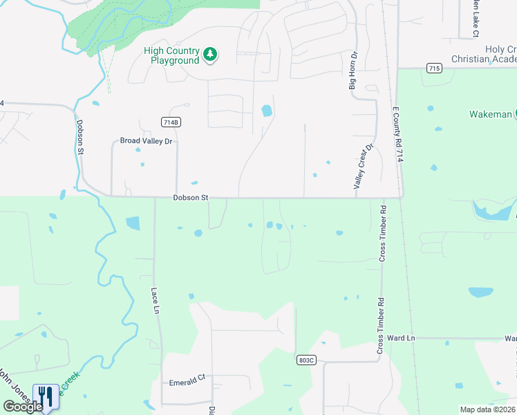 map of restaurants, bars, coffee shops, grocery stores, and more near 290 West County Road 714 in Burleson