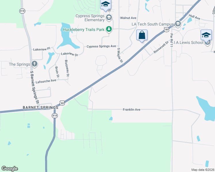 map of restaurants, bars, coffee shops, grocery stores, and more near 2302 Rusty Lane in Ruston