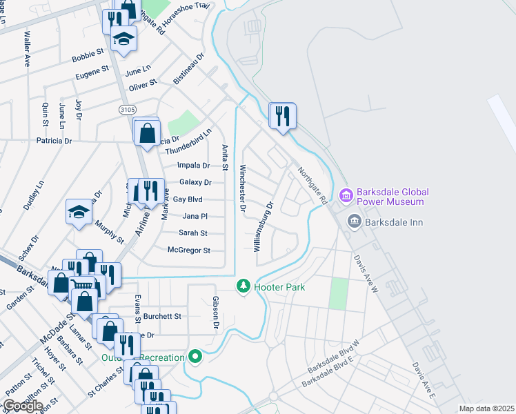 map of restaurants, bars, coffee shops, grocery stores, and more near 3310 Salem Place in Bossier City
