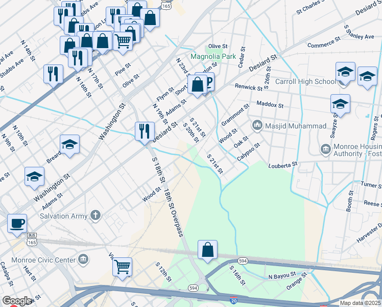 map of restaurants, bars, coffee shops, grocery stores, and more near 1901-1999 Grammont St in Monroe