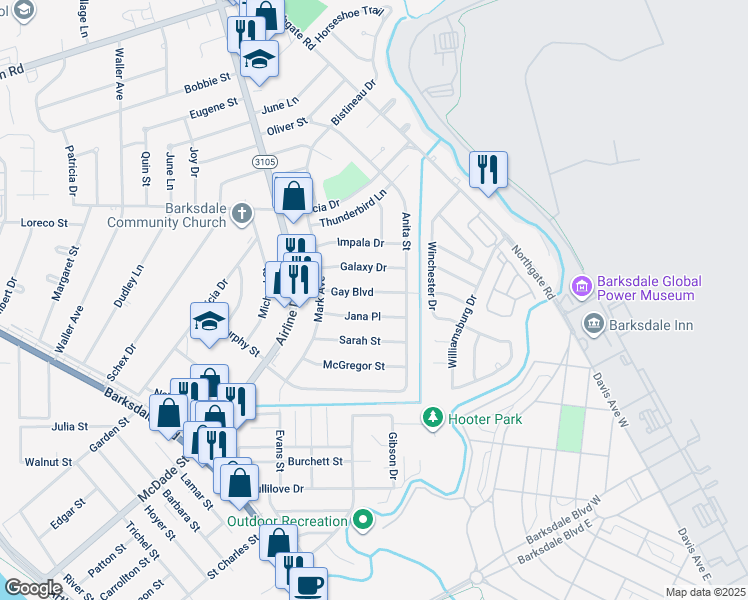map of restaurants, bars, coffee shops, grocery stores, and more near 3221 Gay Boulevard in Bossier City