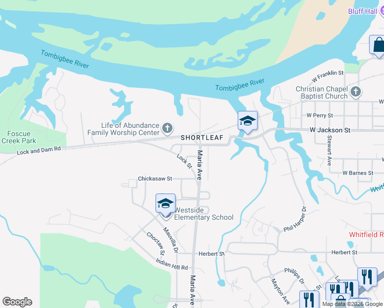 map of restaurants, bars, coffee shops, grocery stores, and more near 1510 Service Street in Demopolis