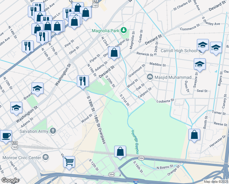 map of restaurants, bars, coffee shops, grocery stores, and more near 1901-1999 Grammont St in Monroe