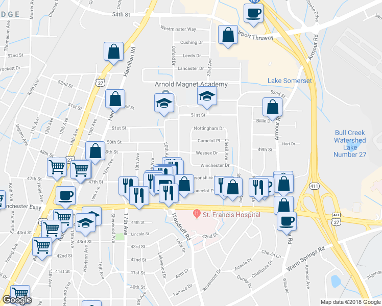 map of restaurants, bars, coffee shops, grocery stores, and more near 4898 Hampshire Avenue in Columbus