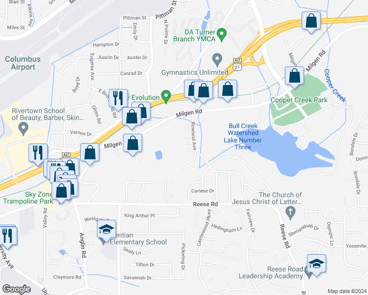 map of restaurants, bars, coffee shops, grocery stores, and more near 4864 Fairview Court in Columbus