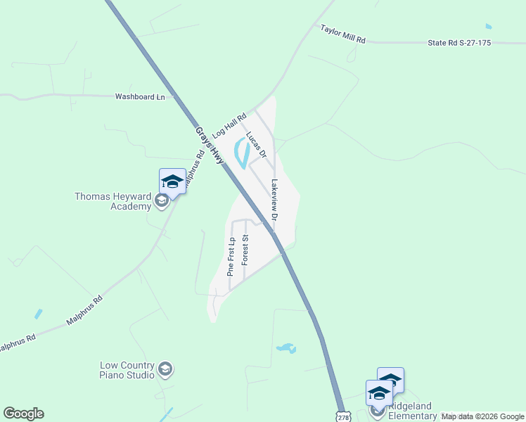 map of restaurants, bars, coffee shops, grocery stores, and more near 2652 Grays Highway in Ridgeland