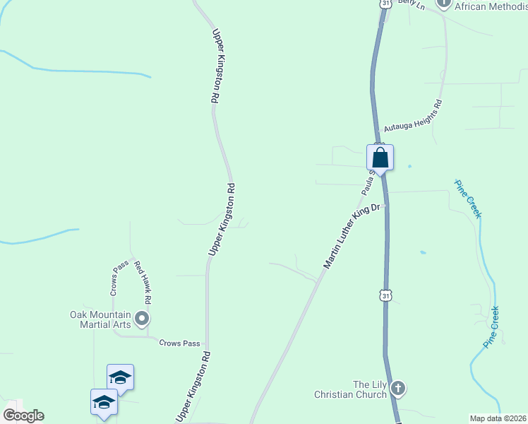 map of restaurants, bars, coffee shops, grocery stores, and more near 1500 Martin Luther King Drive in Prattville