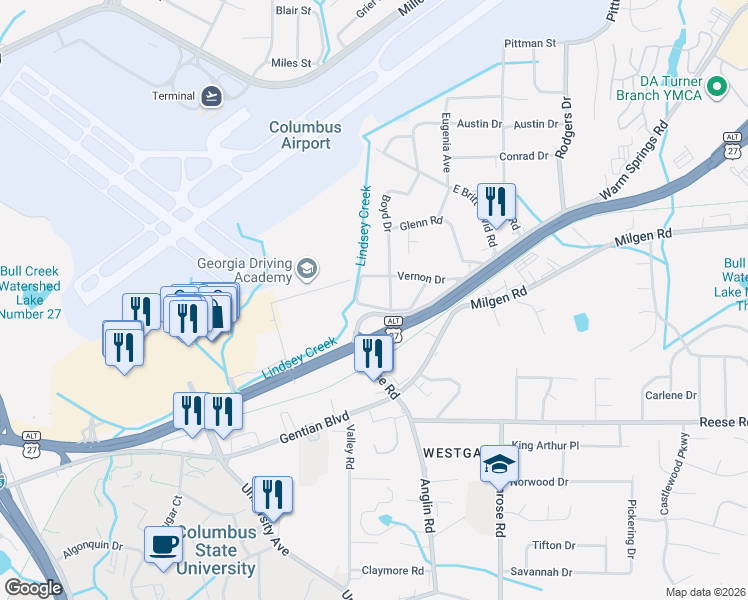 map of restaurants, bars, coffee shops, grocery stores, and more near 3515 Austel Drive in Columbus