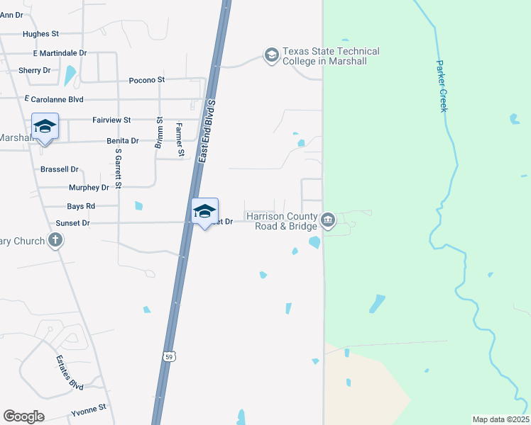 map of restaurants, bars, coffee shops, grocery stores, and more near 710 Bluebonnet Lane in Marshall