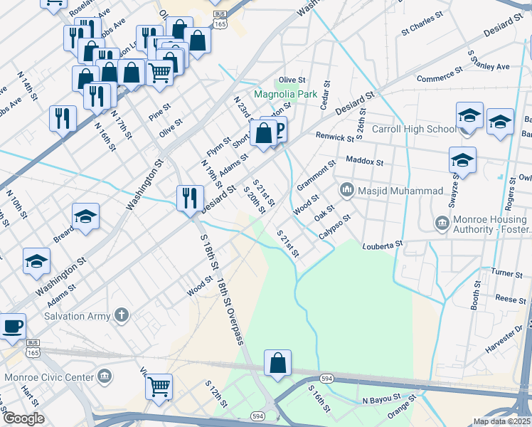 map of restaurants, bars, coffee shops, grocery stores, and more near 1999 Grammont St in Monroe