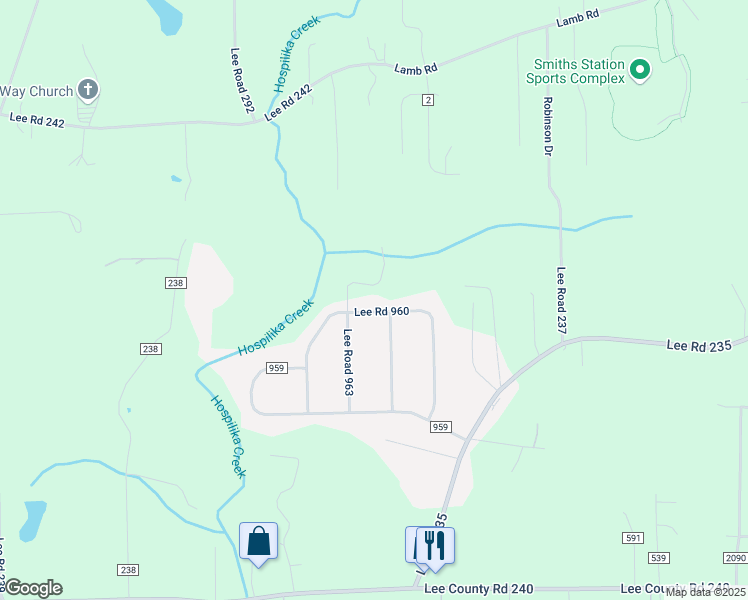 map of restaurants, bars, coffee shops, grocery stores, and more near 355-399 Lee Road 960 in Smiths Station