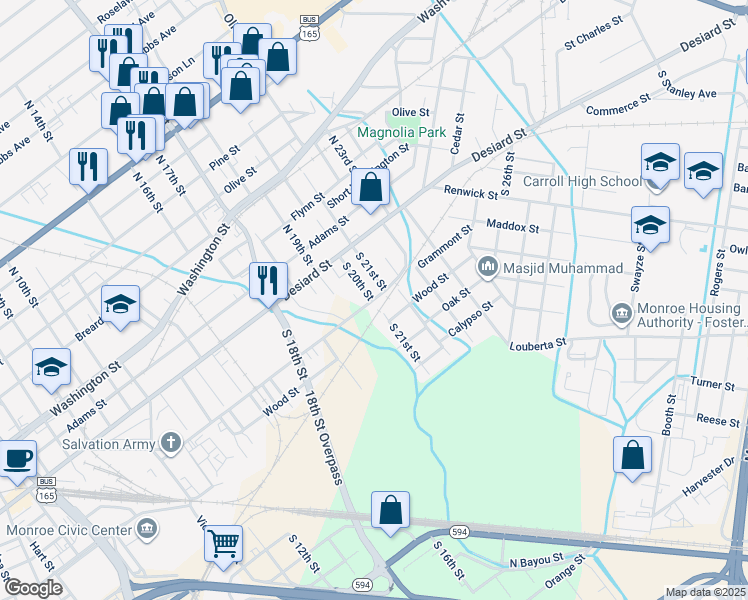 map of restaurants, bars, coffee shops, grocery stores, and more near 1901-1999 Grammont St in Monroe