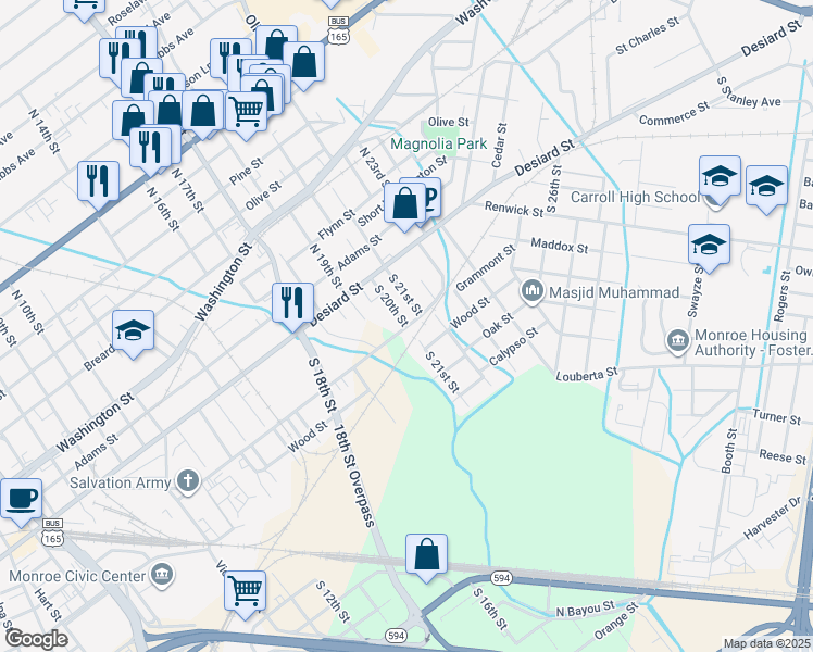 map of restaurants, bars, coffee shops, grocery stores, and more near 1901-1999 Grammont St in Monroe