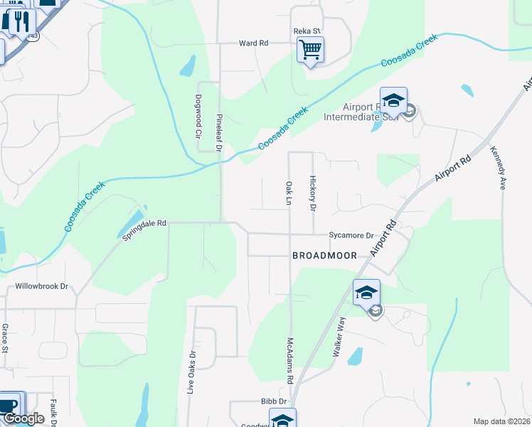 map of restaurants, bars, coffee shops, grocery stores, and more near 4990 Dyess Street in Millbrook