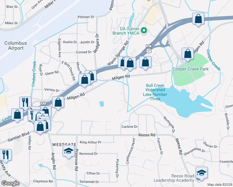 map of restaurants, bars, coffee shops, grocery stores, and more near 4727 Lane Court in Columbus