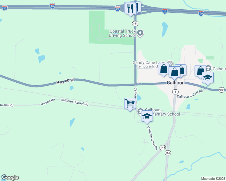 map of restaurants, bars, coffee shops, grocery stores, and more near 3254 U.S. 80 in Calhoun