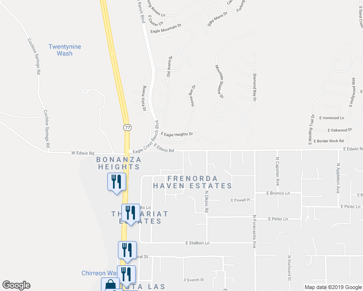 map of restaurants, bars, coffee shops, grocery stores, and more near 60531 East Blackcrest Loop in Tucson