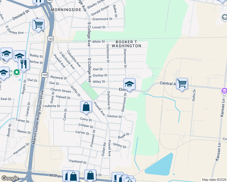map of restaurants, bars, coffee shops, grocery stores, and more near 3911 Elm Street in Monroe