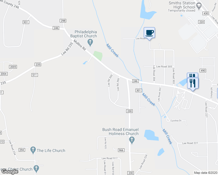 map of restaurants, bars, coffee shops, grocery stores, and more near 143 Lee Road 300 in Smiths Station